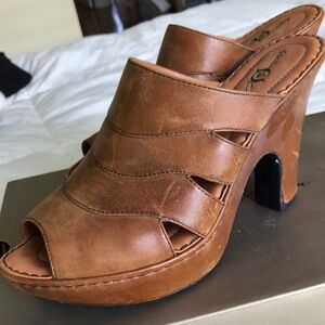 Honey Brown Leather Dayna Open Toed Heels